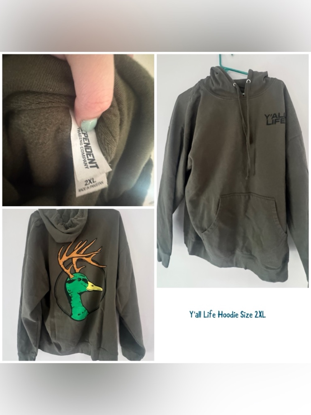 Y'all Life Olive Green Duck-Antler Hoodie - 2XL